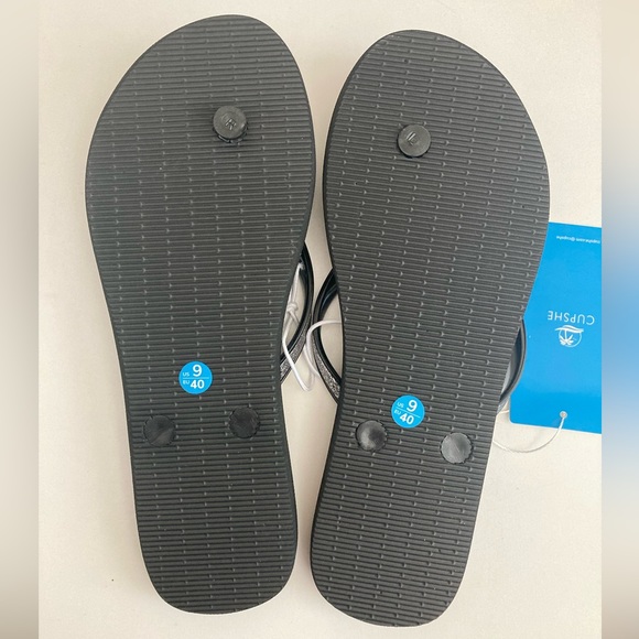 NWT Cupshe Black Glitter strap rubber slippers flip flop women’s size 9 - Picture 3 of 4